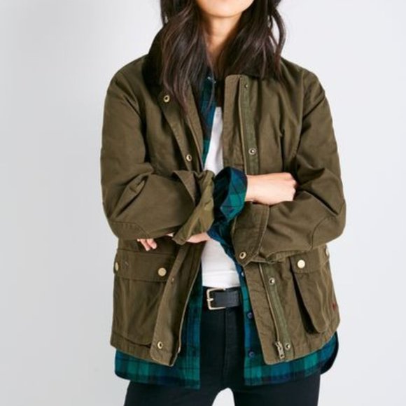 Jack Wills Jackets & Blazers - Jack Wills Sage Green Brown Collar Snaps And Zip Pockets Women Jacket  Coat Sz 2